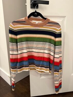Veronica Beard Multicolor Horizontal Stripe Crewneck Sweater
